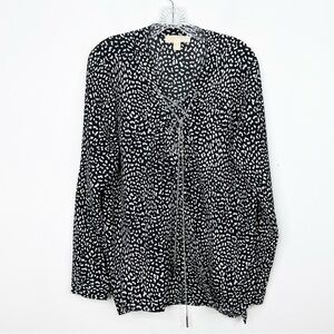 MICHAEL KORS | Black and White Dotted Top with Metal Criss Cross Neckline Sz. XL